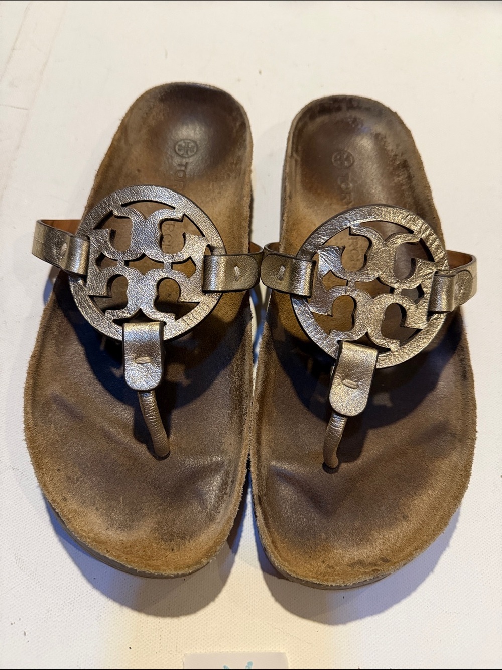 Tory Burch Metallic Bronze Logo Thong Sandals
